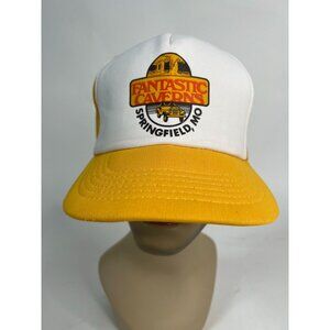Vintage Fantastic Caverns Springfield MO Trucker Hat Yellow & White Mesh Snapbac